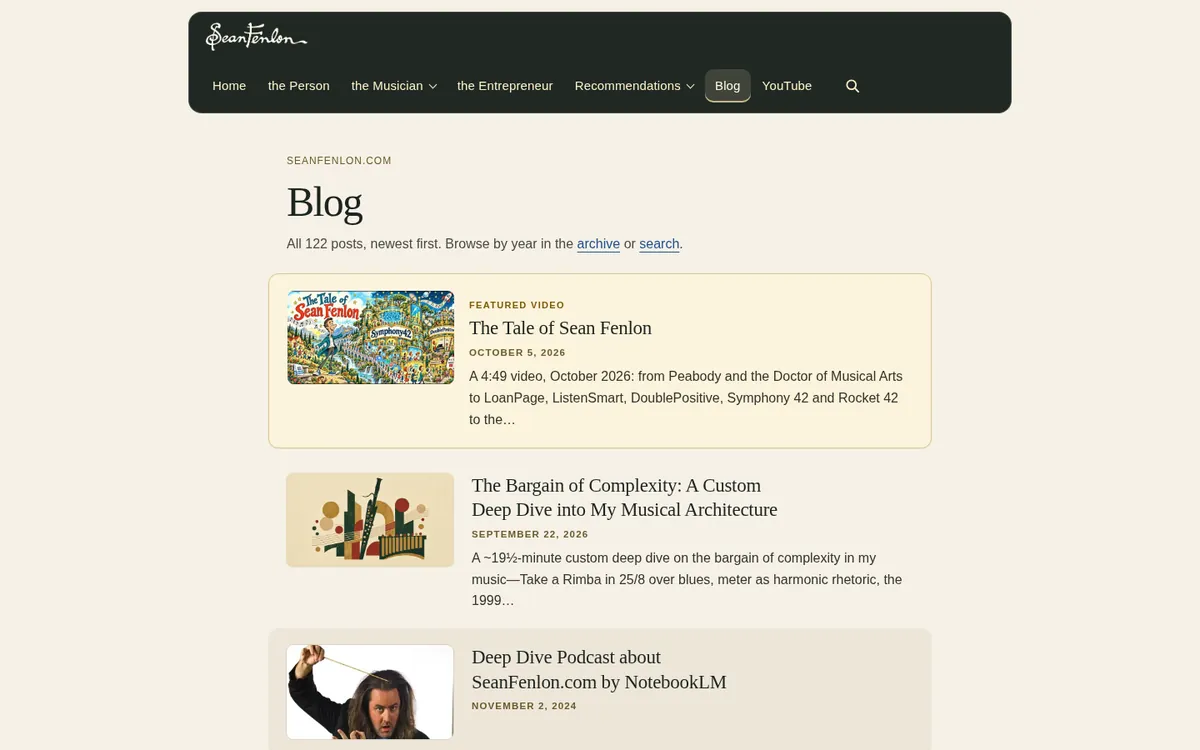 The new blog page: a plain light background, the headline Blog, and a list of posts, each with a thumbnail image, title, date and summary.